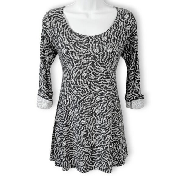 Salaam Black White Retro 90s Fit Flare Babydoll Tunic Dress Top Womens Small - Picture 1 of 7